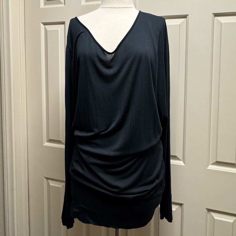 Anthropology Deletta Vintage Women's Black Long-Sleeve V-Neck Draped Tunic Dress
